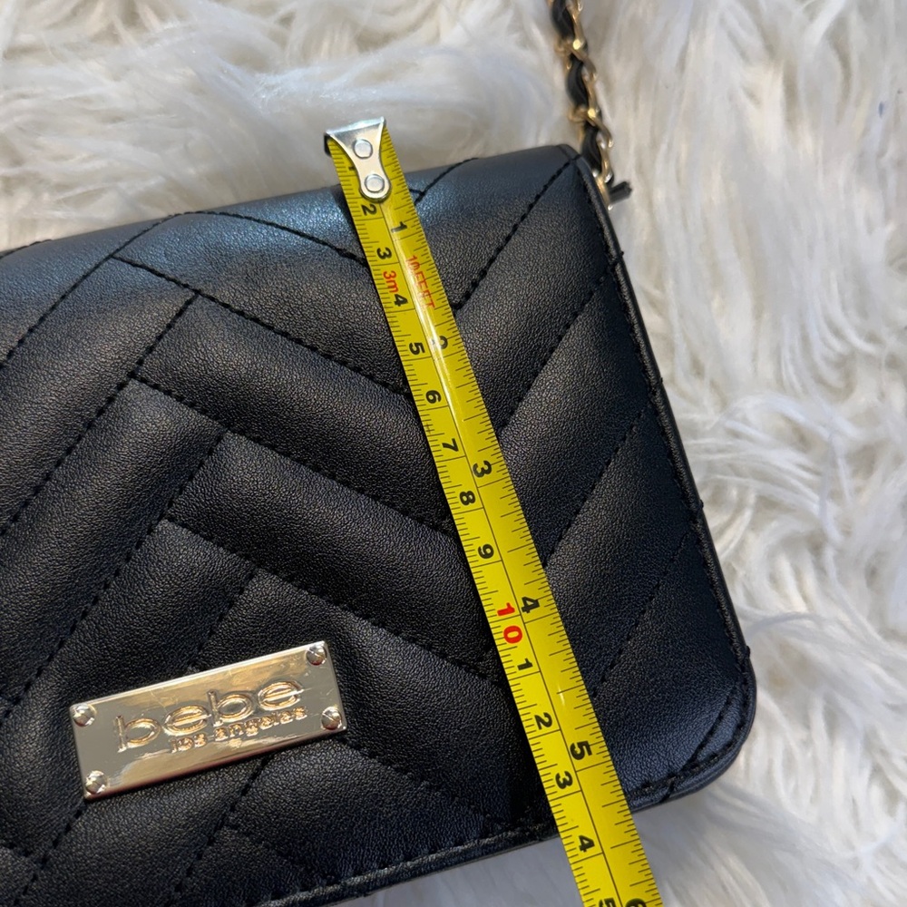 Bebe Chevron Black Mini Flap Bag Gold Chain Strap - Picture 14 of 16